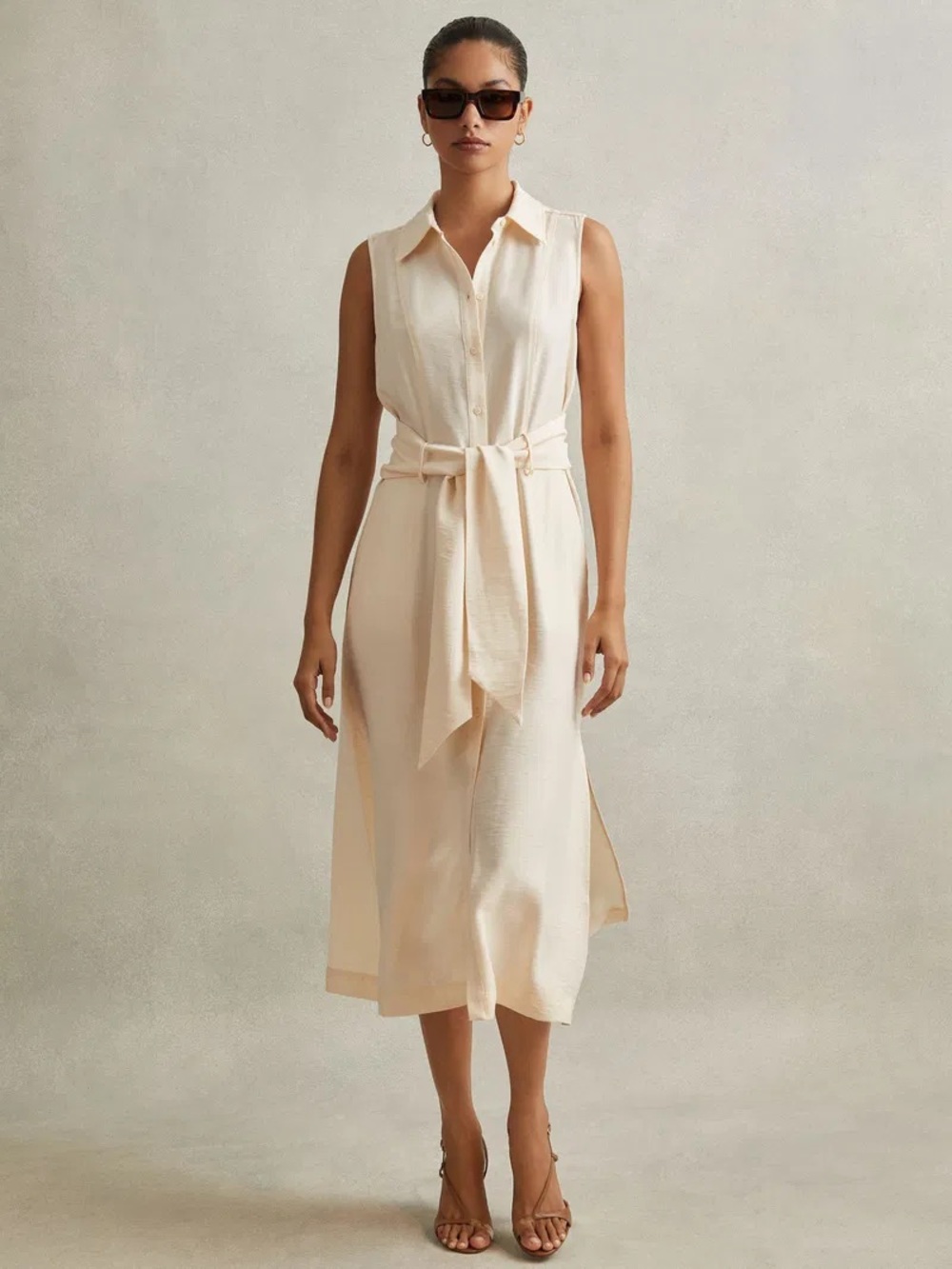 NWT Reiss Morgan Sleeveless Midi Shirt Dress Size 8 Cream